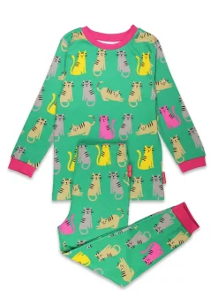 Toby Tiger Organic Green Kitten Print Pyjamas (12  months - 6 years)