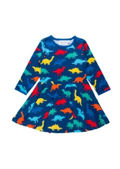 Toby Tiger Organic Multi Colour Rainbow Dinosaur Print Skater Dress (12  months - 8 years)