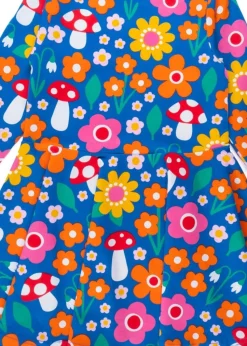 Toby Tiger Organic Multi Colour Floral Mushroom Print Long-Sleeved Skater Dress (12  months - 8 years)