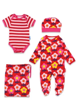 Toby Tiger Organic Pink Flower Print Baby Gift Set (Newborn - 12 months)