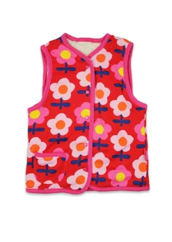 Toby Tiger Organic Pink Flower Print Reversible Gilet (12  months - 8 years)