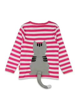 Toby Tiger Organic Pink Kitten Applique Long-Sleeved T-Shirt (6 months - 8 years)