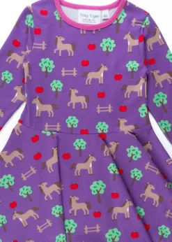 Toby Tiger Organic Purple Horse Print Long-Sleeved Skater Dress (12  months - 8 years)