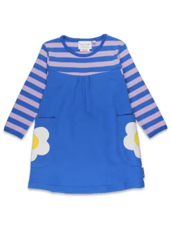 Toby Tiger Organic Purple Blue Daisy Applique Long-Sleeved Dress (12  months - 6 years)