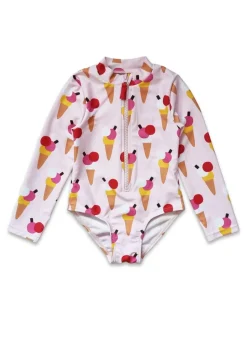 Toby Tiger Pink Ice Cream Print Kids Sleeved Swimsuit (2 years - 8 years)