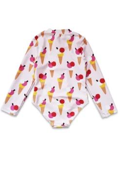Toby Tiger Pink Ice Cream Print Kids Sleeved Swimsuit (2 years - 8 years)