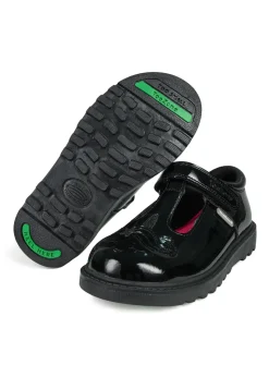 ToeZone Black Ellie Patent Coated Leather Rip Tape Unicorn School Shoe (Younger 8- Older 3)