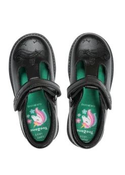 ToeZone Black Elsa Vegan Rip Tape Unicorn School Shoe (Younger 8- Older 3)