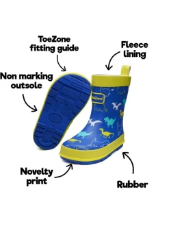 ToeZone Boys Blue Kace Dinosaur Print Wellies (Younger 6- Older 12)