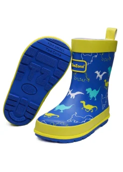 ToeZone Boys Blue Kace Dinosaur Print Wellies (Younger 6- Older 12)