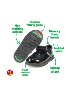 ToeZone Ellie Girls Patent Coated Leather Rip Tape Unicorn School Shoe