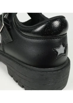 ToeZone Girls Black Anya Coated Leather T-Bar Unicorn School Shoe (Younger 8 - Older 2)