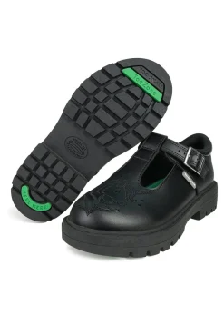 ToeZone Girls Black Anya Coated Leather T-Bar Unicorn School Shoe (Younger 8 - Older 2)