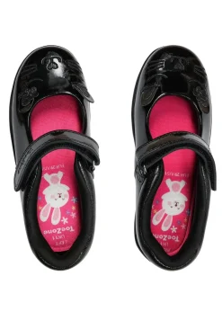 ToeZone Girls Black Kit Patent Coated Leather Bunny School Shoe (Younger 8 - Older 2)