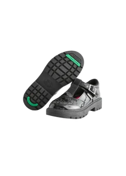 ToeZone Girls Black Luna Patent Unicorn Buckle School Shoe