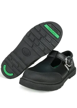 ToeZone Girls Black May Coated Leather T-Bar Unicorn School Shoe (Younger 8 - Older 2)