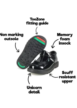 ToeZone Girls Black Millie Patent Unicorn Themed (Younger 8-Older 3)