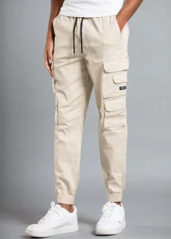 Tokyo Laundry Beige Belted Cotton Cargo Trousers