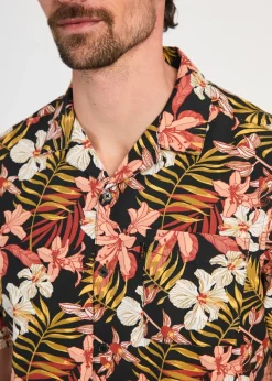 Tokyo Laundry Black Cotton Printed Poplin Short Sleeve Shirt