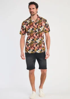Tokyo Laundry Black Cotton Printed Poplin Short Sleeve Shirt