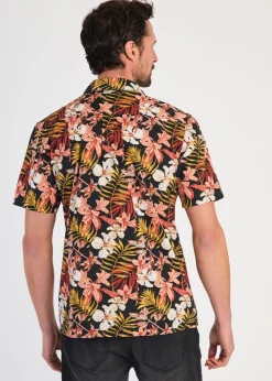 Tokyo Laundry Black Cotton Printed Poplin Short Sleeve Shirt