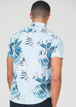 Tokyo Laundry Blue Cotton Short Sleeve Button-Up Printed Shirt