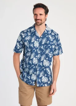 Tokyo Laundry Blue Cotton Printed Poplin Short Sleeve Shirt