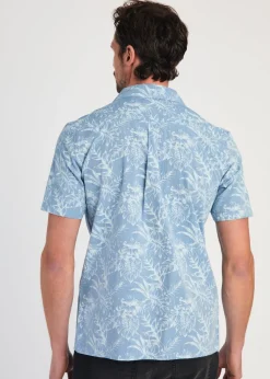 Tokyo Laundry Blue Cotton Printed Chambray Short Sleeve Shirt