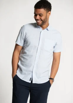 Tokyo Laundry Blue Linen Blend Button-Up Shirt with Chest Pocket