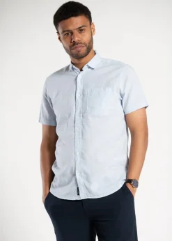 Tokyo Laundry Blue Linen Blend Button-Up Shirt with Chest Pocket