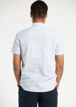 Tokyo Laundry Blue Linen Blend Button-Up Shirt with Chest Pocket