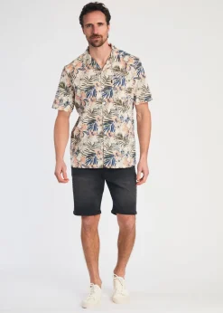 Tokyo Laundry Cream Cotton Printed Poplin Short Sleeve Shirt