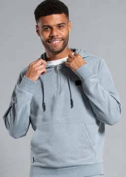 Tokyo Laundry Grey Cotton Blend Hoody with Neck Zip Fastening