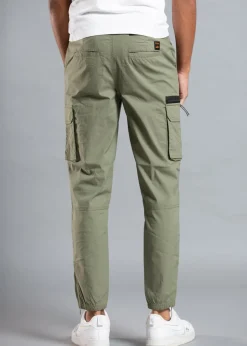 Tokyo Laundry Khaki Cotton Blend Cargo Trousers with Zipped Hems