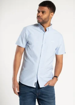 Tokyo Laundry Light Blue Cotton Short Sleeved Button-Up Oxford Shirt