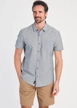 Tokyo Laundry Light Grey Cotton Printed Chambray Short Sleeve Shirt