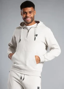 Tokyo Laundry Light Grey Cotton Blend Hoody with Neck Zip Fastening