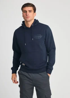 Tokyo Laundry Navy Printed Hoody With Drawcord