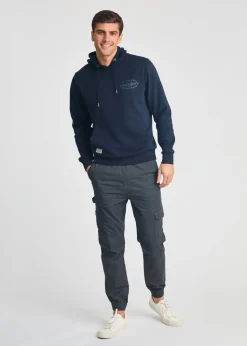 Tokyo Laundry Navy Printed Hoody With Drawcord