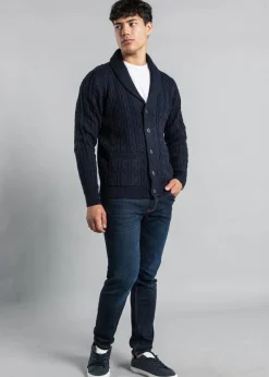Tokyo Laundry Navy Shawl Neck Cable Knit Cardigan