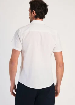 Tokyo Laundry White Linen Blend Button-Up Shirt with Chest Pocket