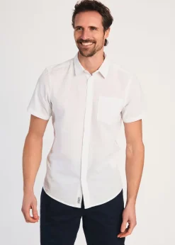 Tokyo Laundry White Linen Blend Button-Up Shirt with Chest Pocket