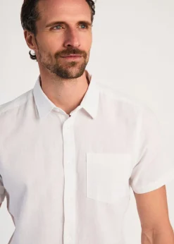 Tokyo Laundry White Linen Blend Button-Up Shirt with Chest Pocket