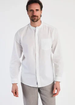 Tokyo Laundry White Linen Blend Button Up Shirt With Grandad Collar