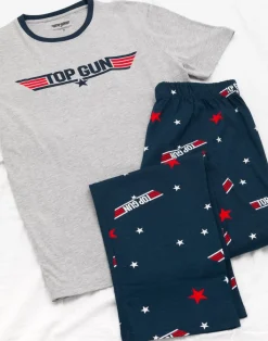 Top Gun Mens Black All Over Print Bottoms Pyjama Set