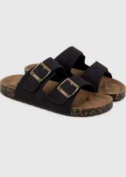 Totes Black PU Double Buckle Slider