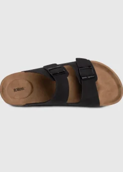 Totes Black PU Double Buckle Slider