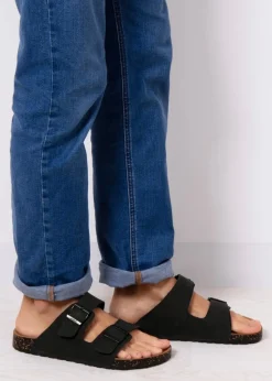 Totes Black PU Double Buckle Slider