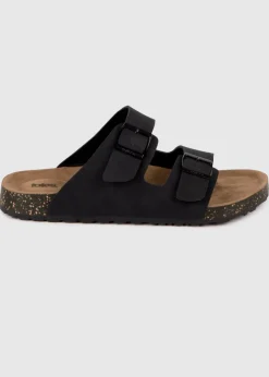 Totes Black PU Double Buckle Slider