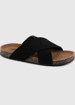 Totes Black Suede Cross Strap Sandal
